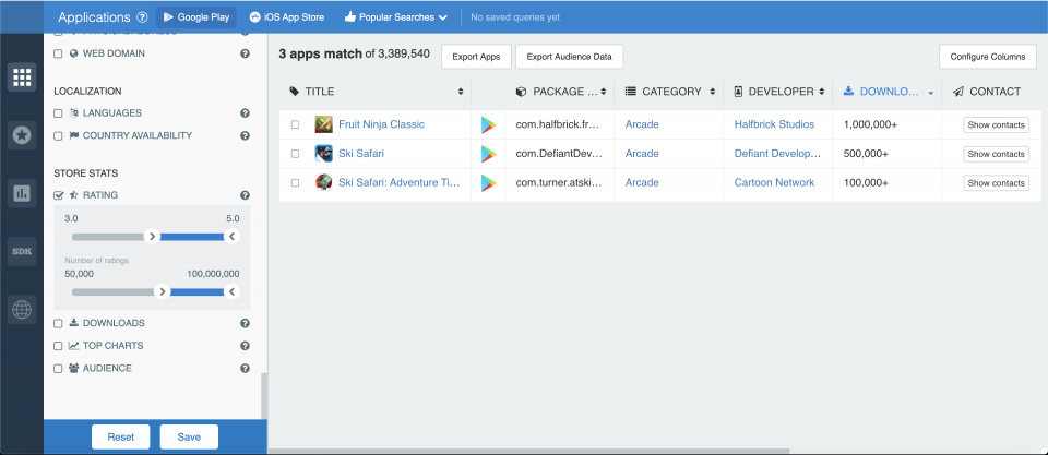 How to filter Android games rating and downloads; app store analytics from 42matters.