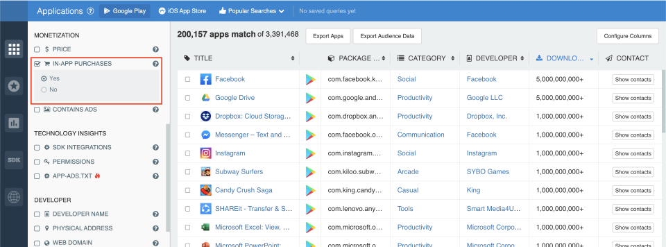 Filter by in-app purchases — app analytics, app insights.