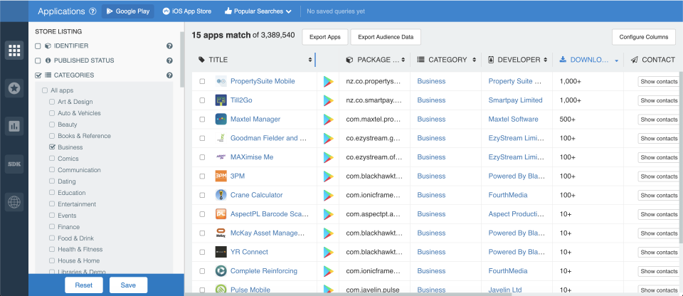 How to filter Android apps by category; app store analytics from 42matters.