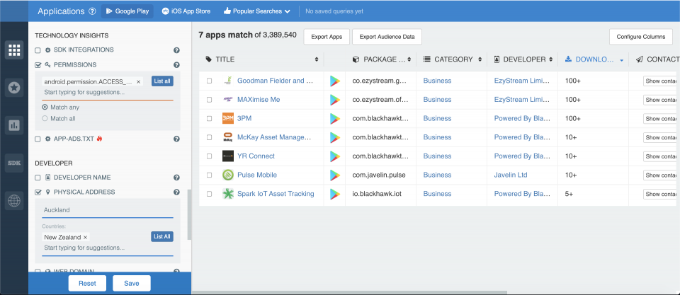 How to filter Android apps by permissions; app store analytics from 42matters.