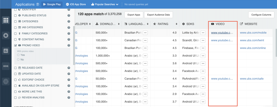 Where to find app promotional videos.