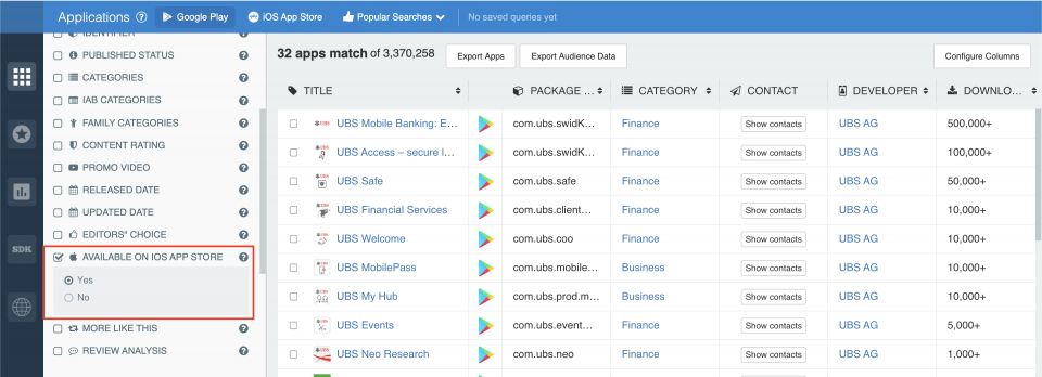 iOS availability of UBS apps.