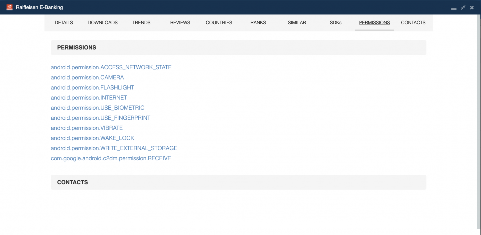 Swiss Raiffeisen app permissions.
