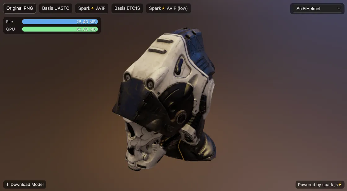 spark.js GLTF Demo: Real-Time Texture Transcoding for Faster Asset Delivery