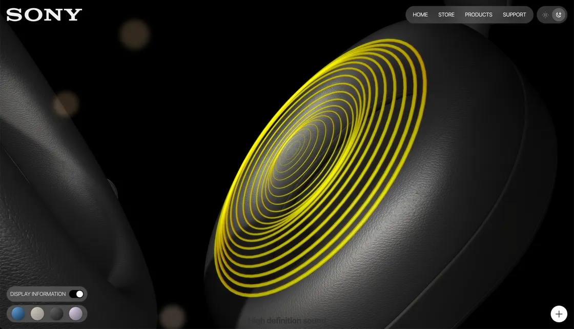 Interactive 3D Sony Headphones Built with Spline and Webflow