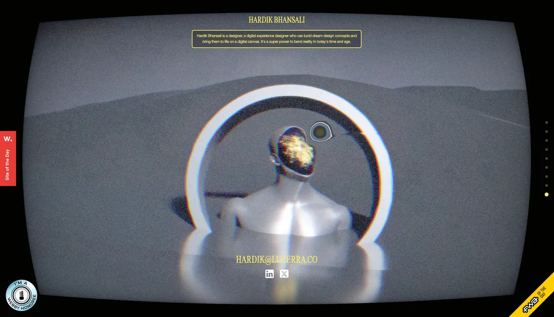 22.09.2000 He Was Born showing a portfolio inside a CRT-like WebGL television where scroll changes channels through videos, live 3D scenes, glitch effects, and cursor distortion
