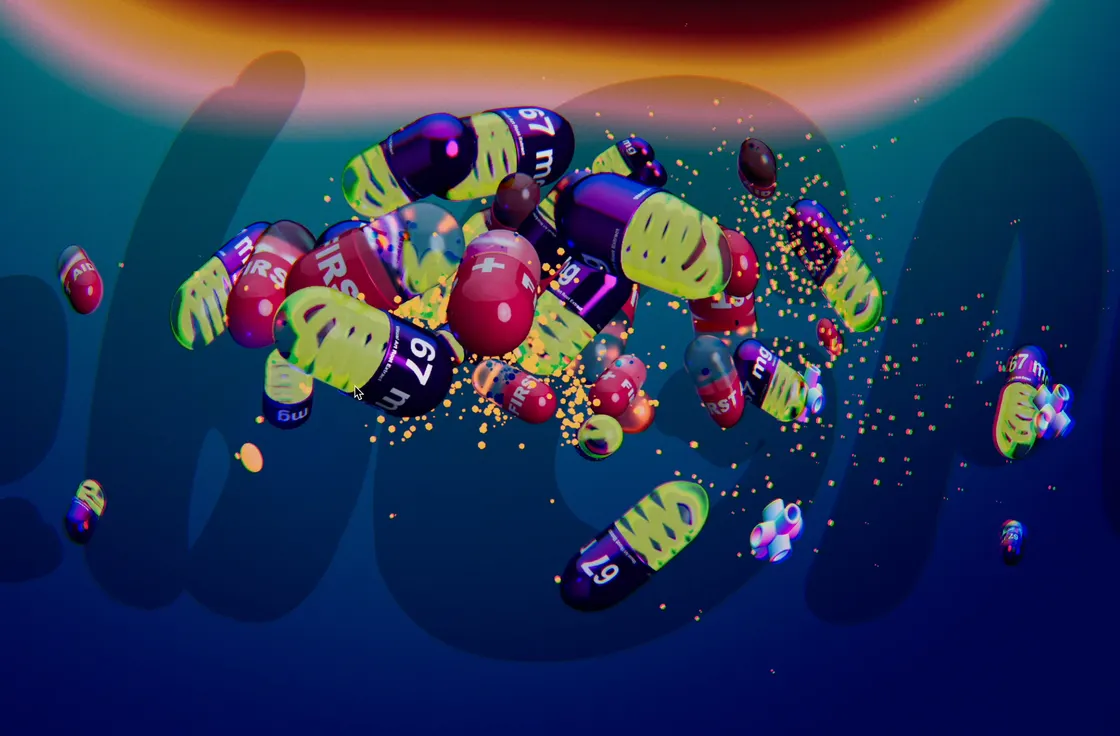 A WebGPU physics experiment with glass materials, iridescent metal, post effects, grain, and a fisheye render-pipeline distortion.