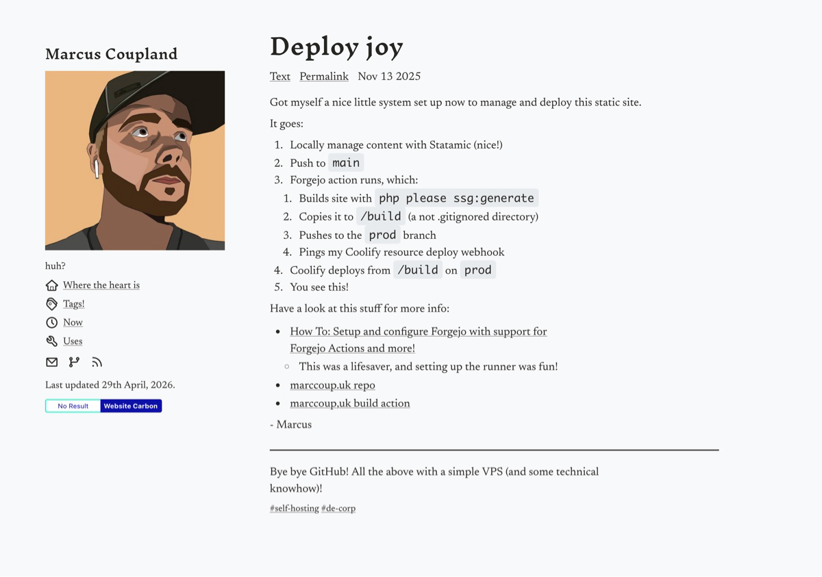 Screenshot of post "Deploy joy" on the original version of the site it was posted on