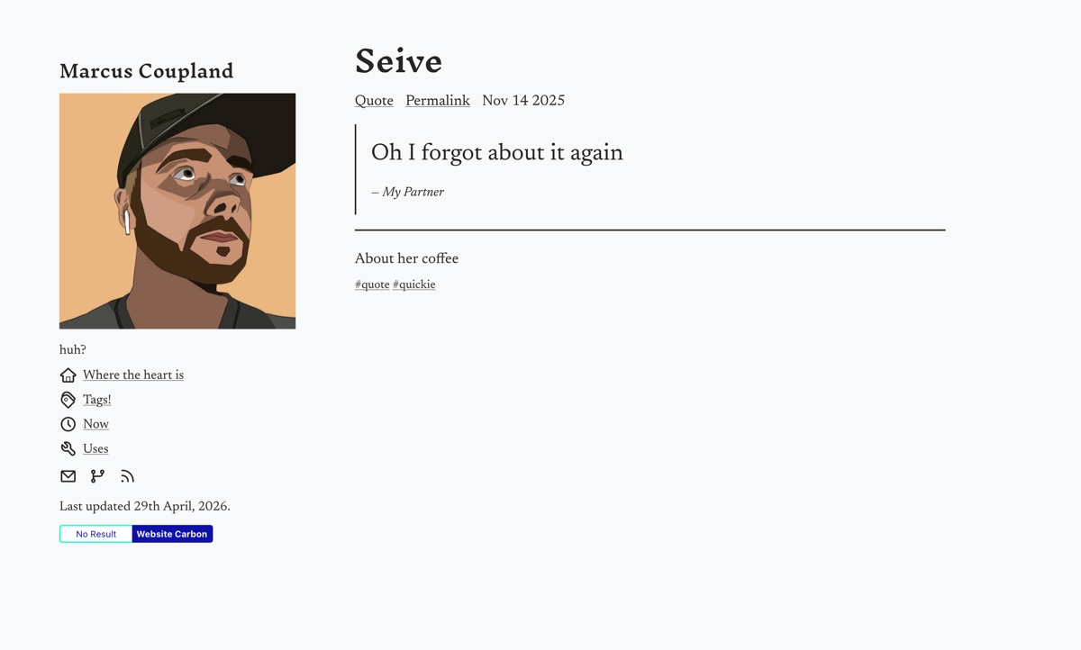Screenshot of post "Sieve" on the original version of the site it was posted on