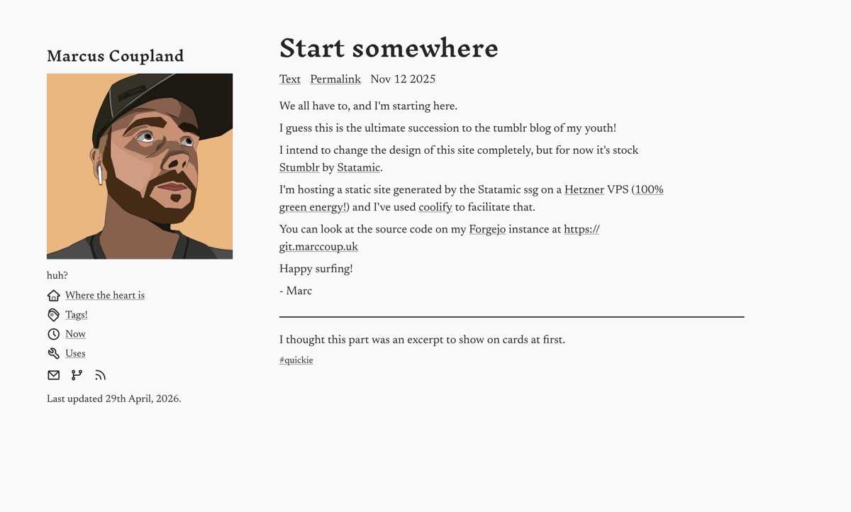 Screenshot of post "Start somewhere" on the original version of the site it was posted on
