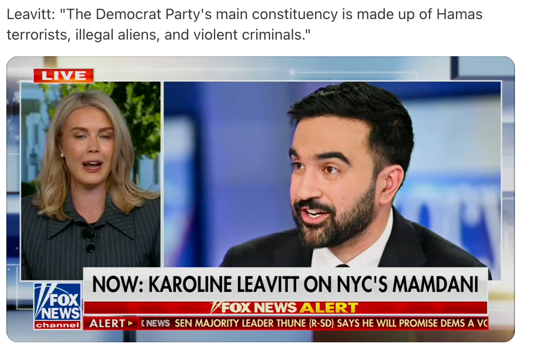 Leavitt: "The Democrat Party's main constituency is made up of Hamas terrorists, illegal aliens, and violent criminals"