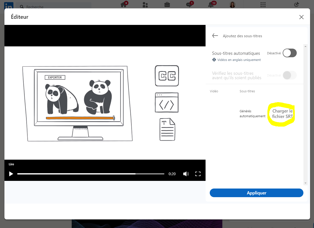 Ajout de sous-titres sur LinkedIn