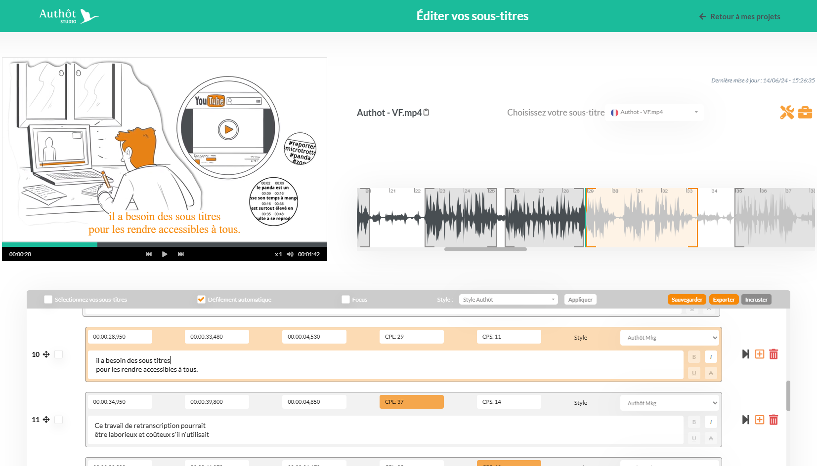 Editeur de sous-titres et synchronisation