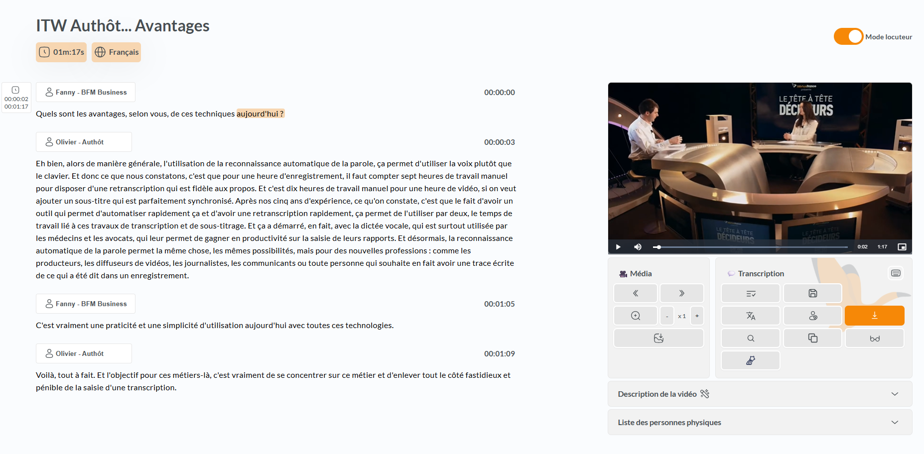 Editeur de transcription Authôt APP