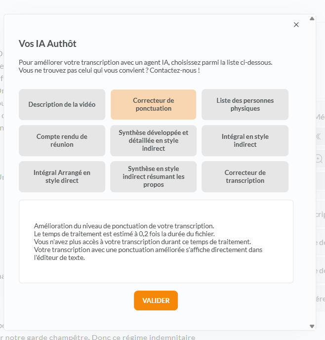 Capture d'écran du correcteur de ponctuation disponible pour tous les utilisateurs de Authôt APP