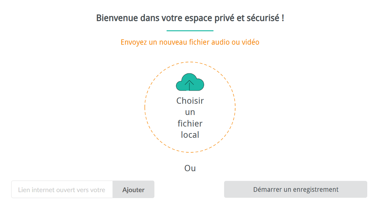 Capture d'écran de la page d'accueil de l'utilisateur Authôt pour commencer sa transcription