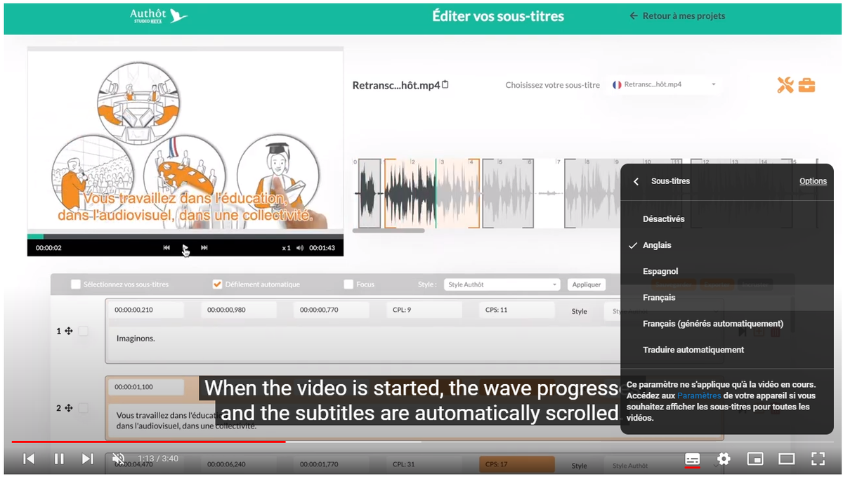 Sous-titrage Multilingue sur Authôt STUDIO