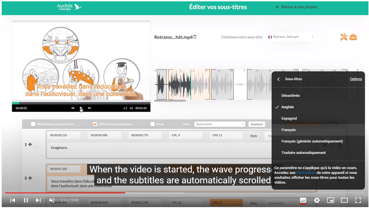Sous-titrage Multilingue sur Authôt STUDIO
