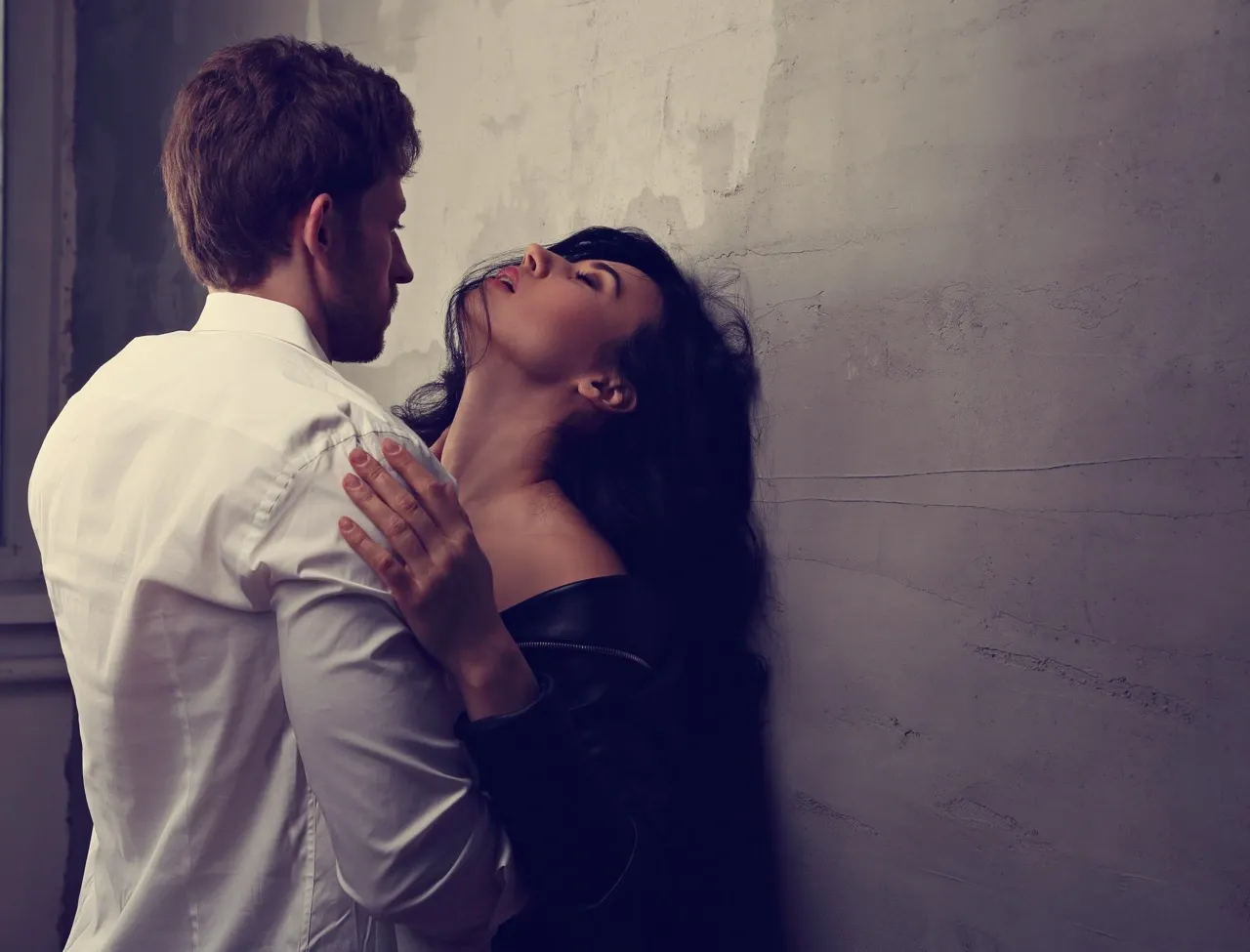 Passionate forbidden embrace against wall – wife’s hidden affair quickie with husband’s best friend