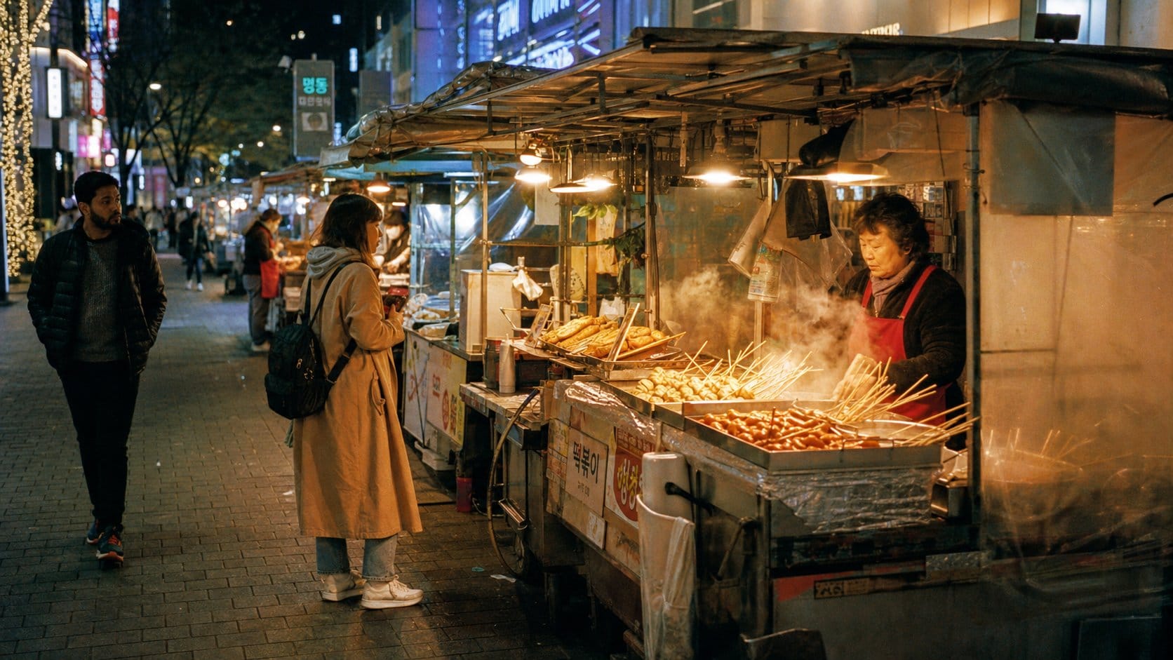 Myeongdong street food vendor stalls