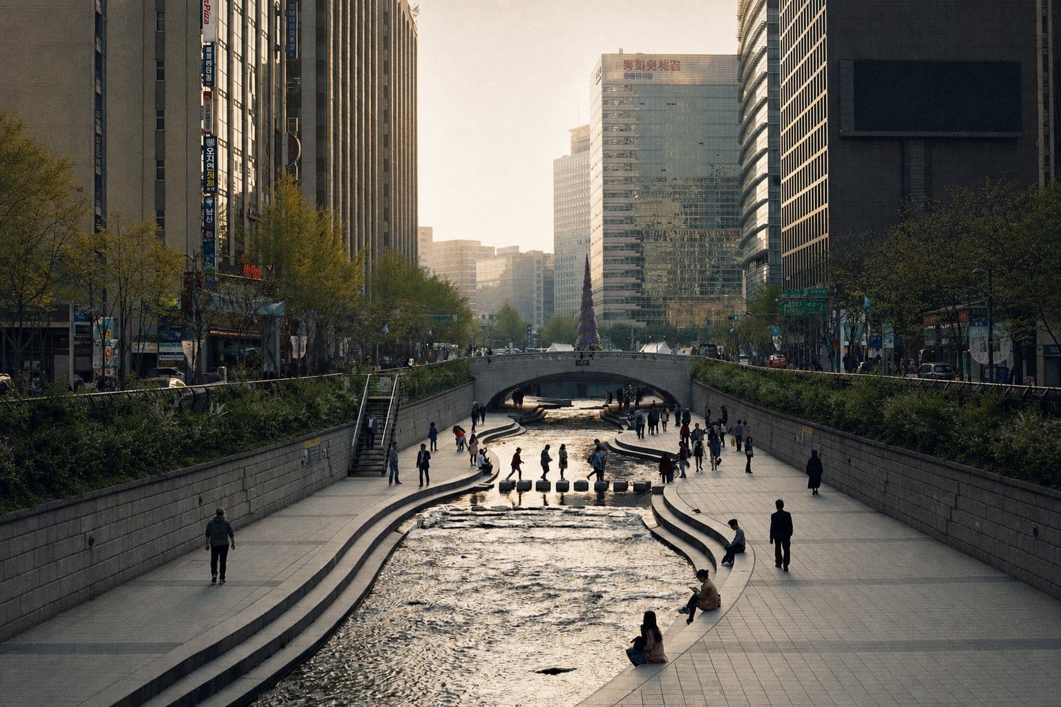 Cheonggyecheon Stream (청계천) elevated walkway