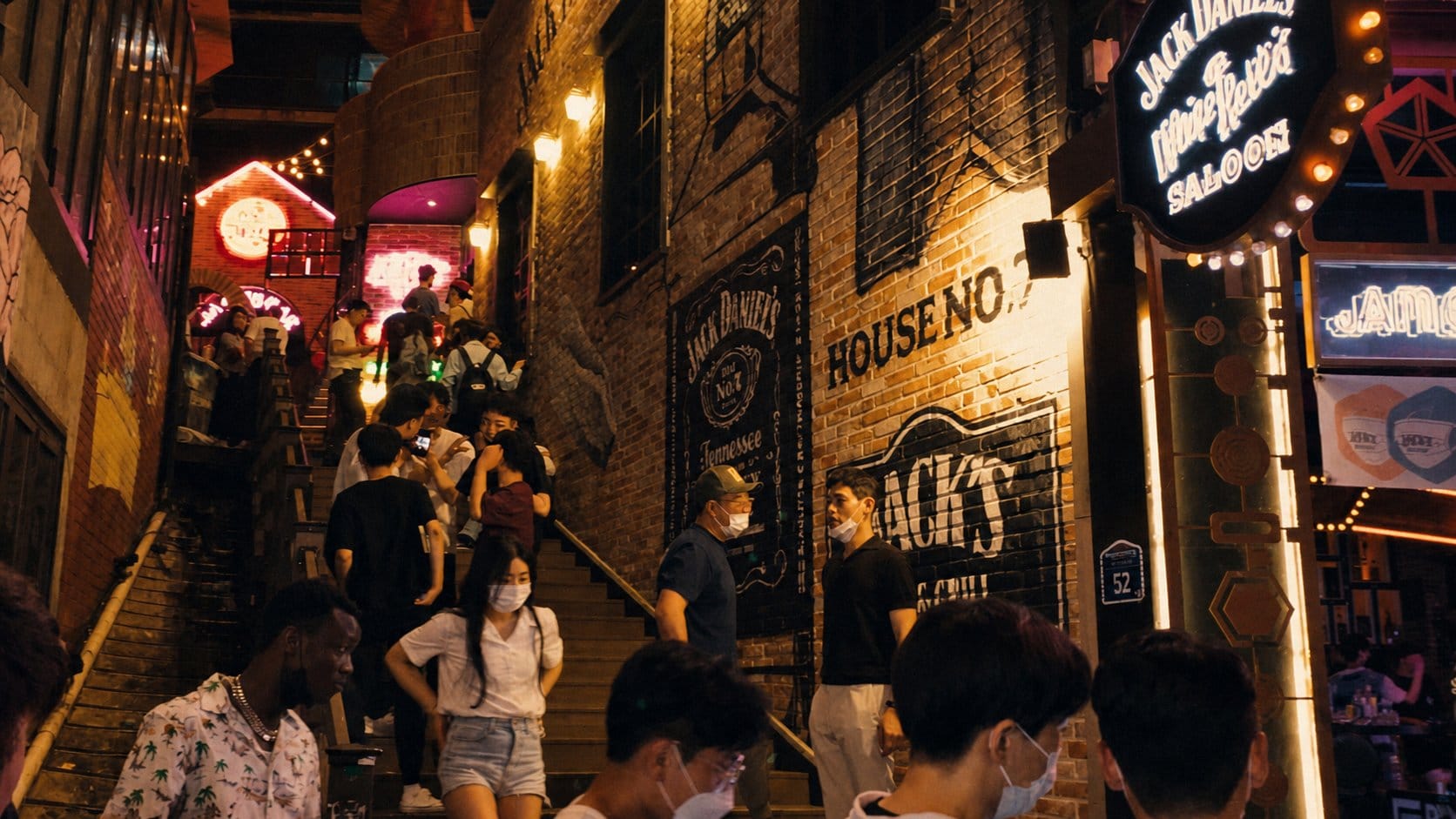 Itaewon cocktail bar alley at night