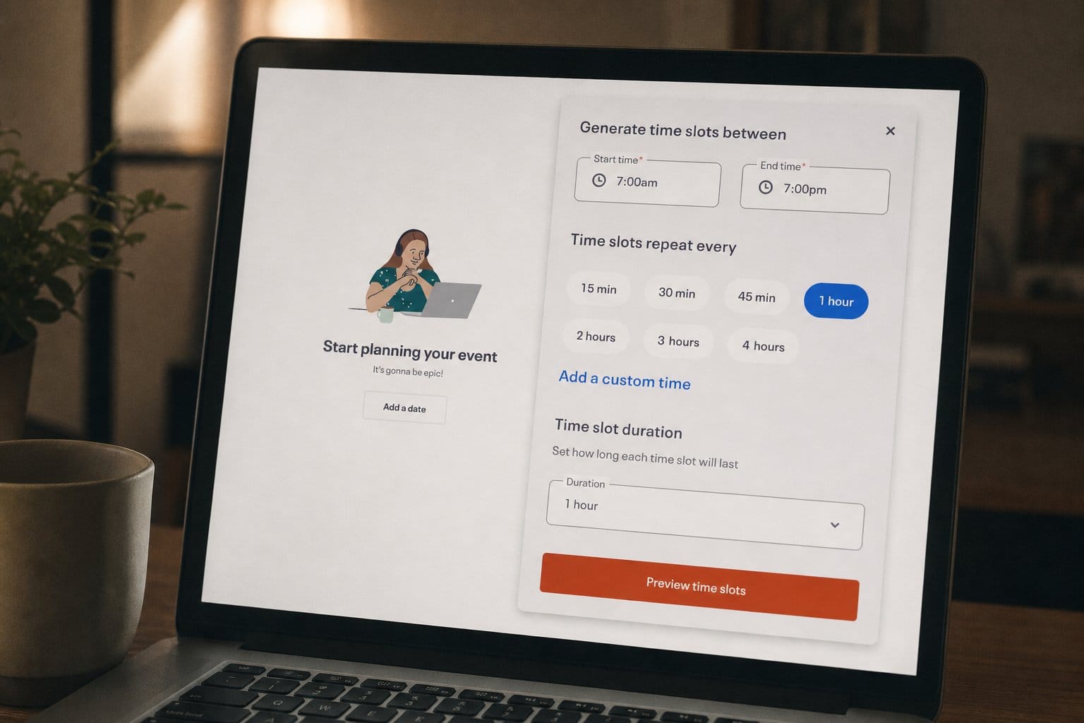 Eventbrite timed-slot reservation screen