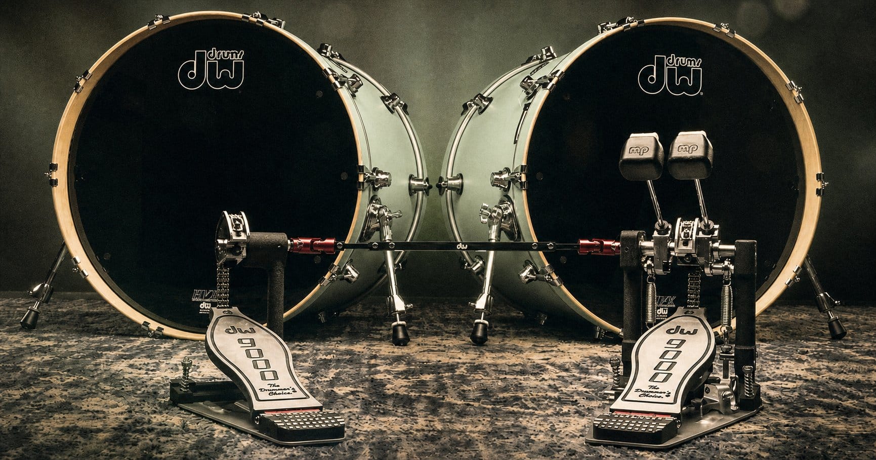 Twin drum kits sharing single kick drum