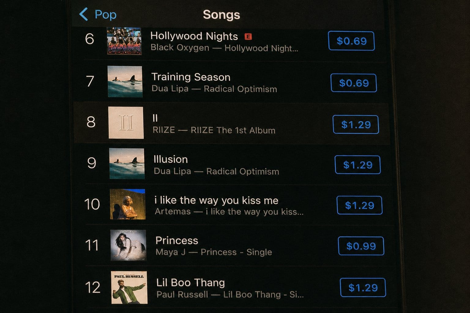 iTunes chart leaderboard