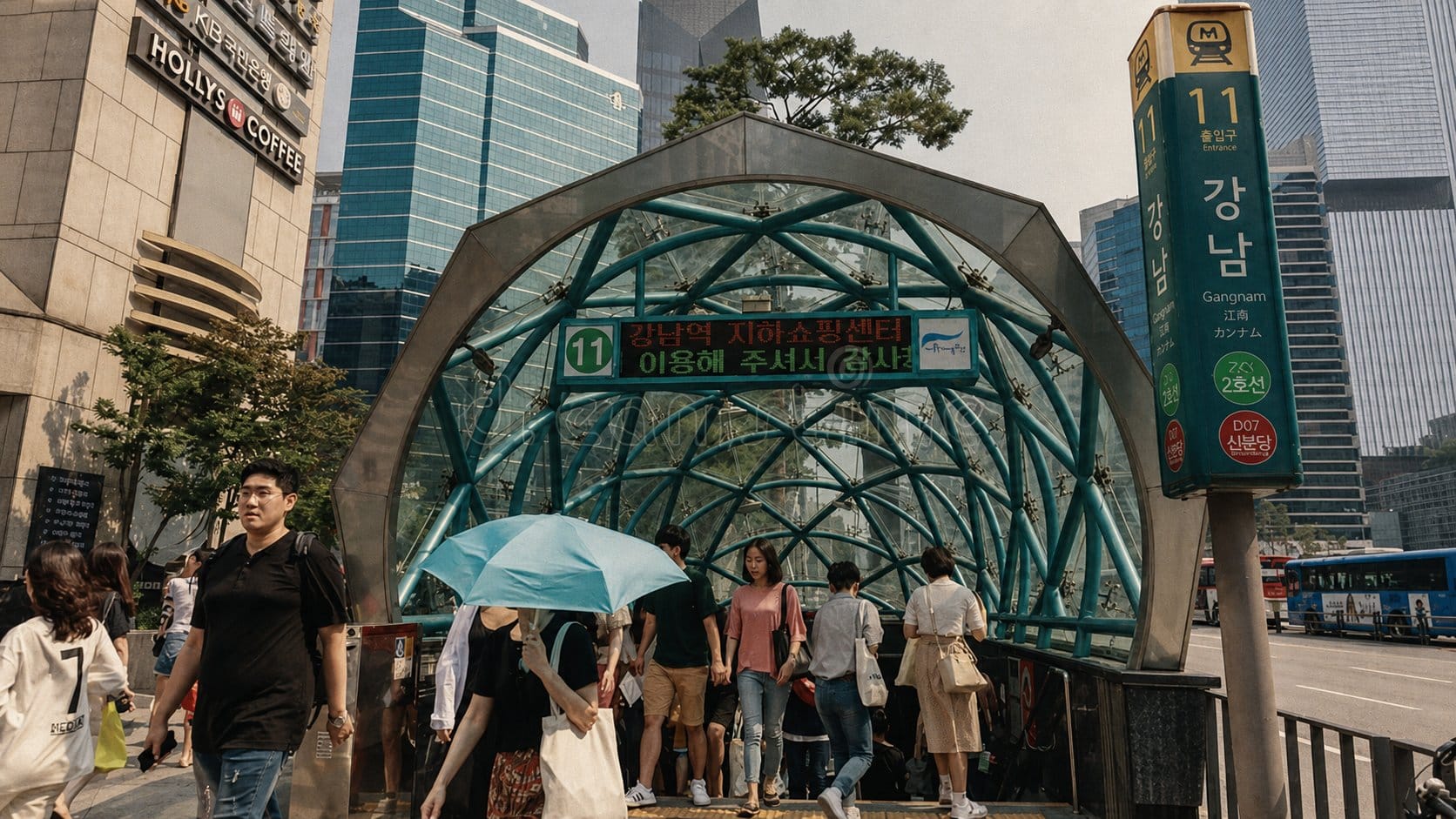 Seoul subway station entrance crowd