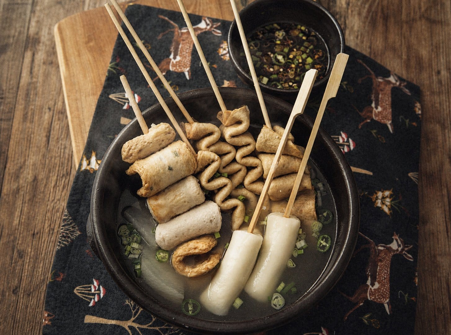 fish cake skewers (eomuk) steaming in broth