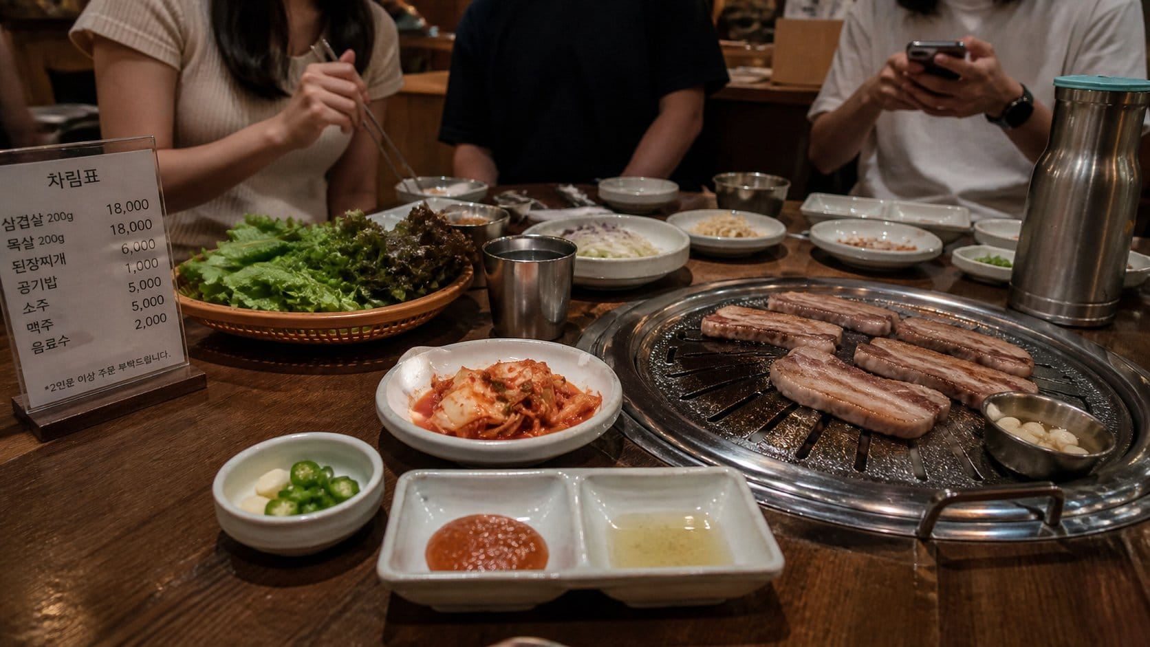 Korean BBQ restaurant table with tabletop grill