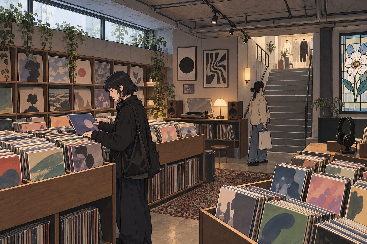 TW Records LP record store basement