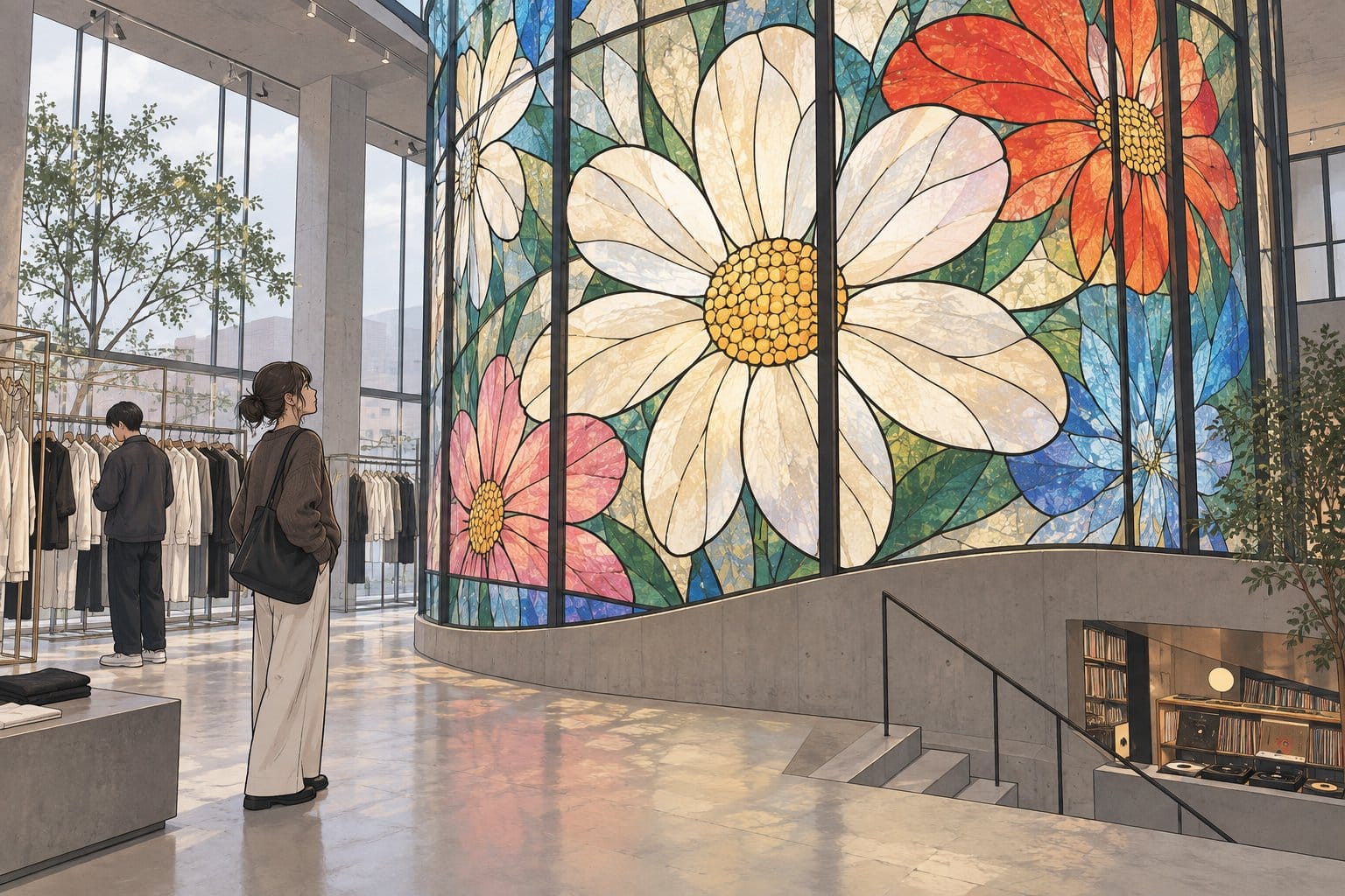 Kwon Chulhwa stained glass flower motif artwork