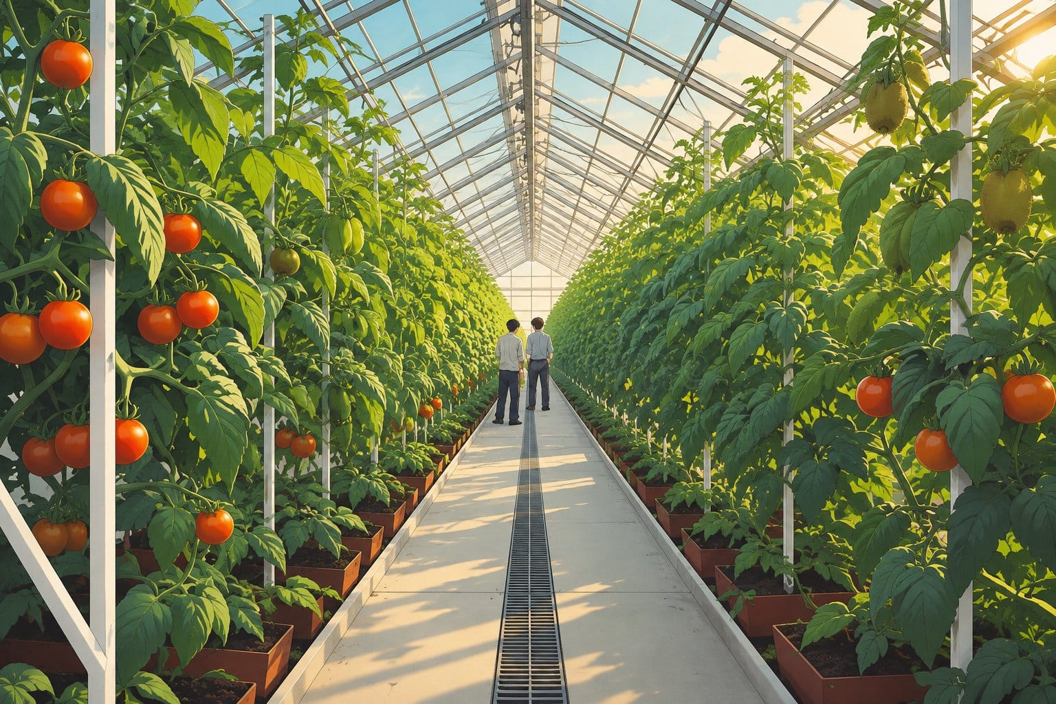 Greenhouse tomato farm scene