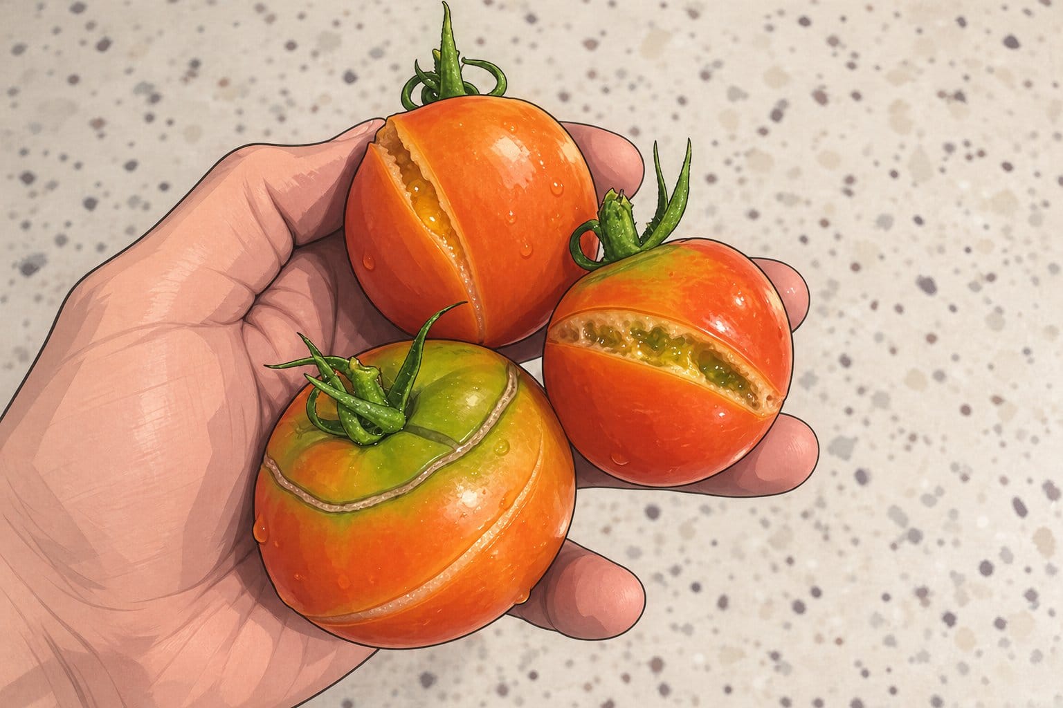 Tomatoes and lemons bursting into colored sauce