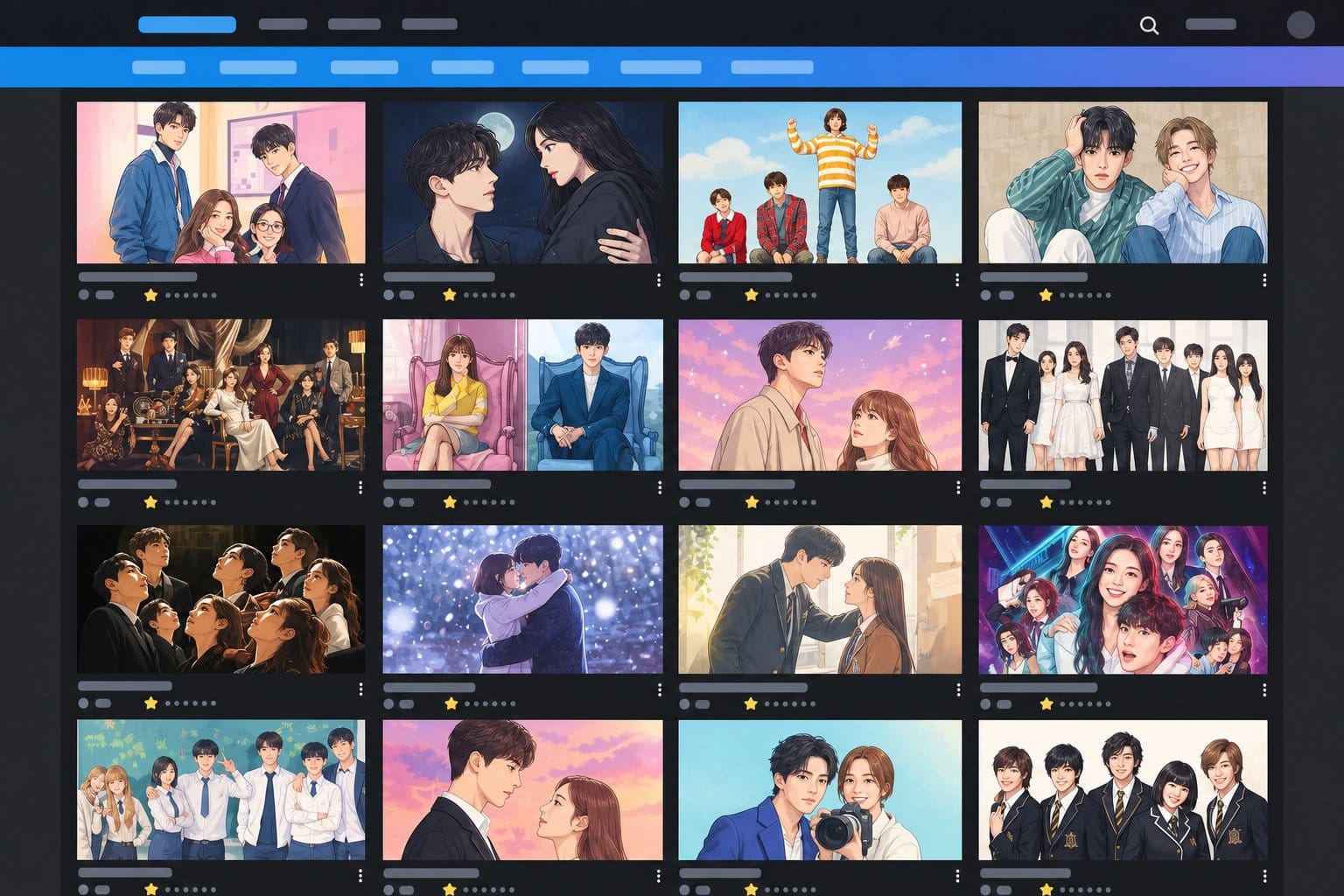 K-drama title thumbnail grid on streaming screen