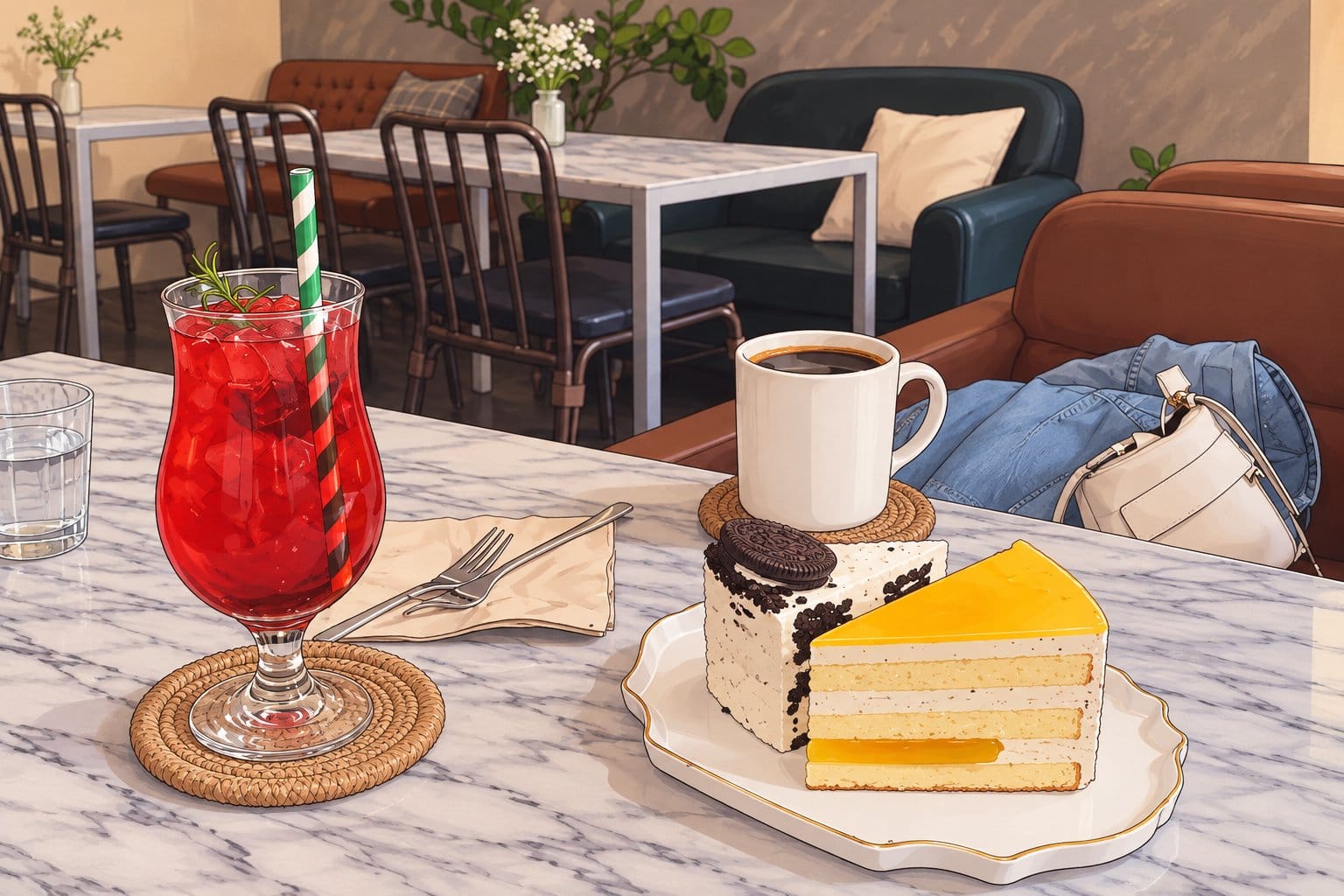 Seoul dessert café plate with pastry and coffee
