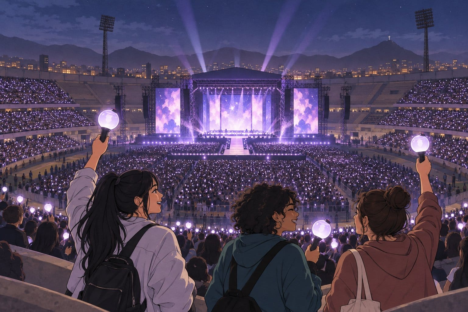 BTS fans with ARMY Bomb lightsticks