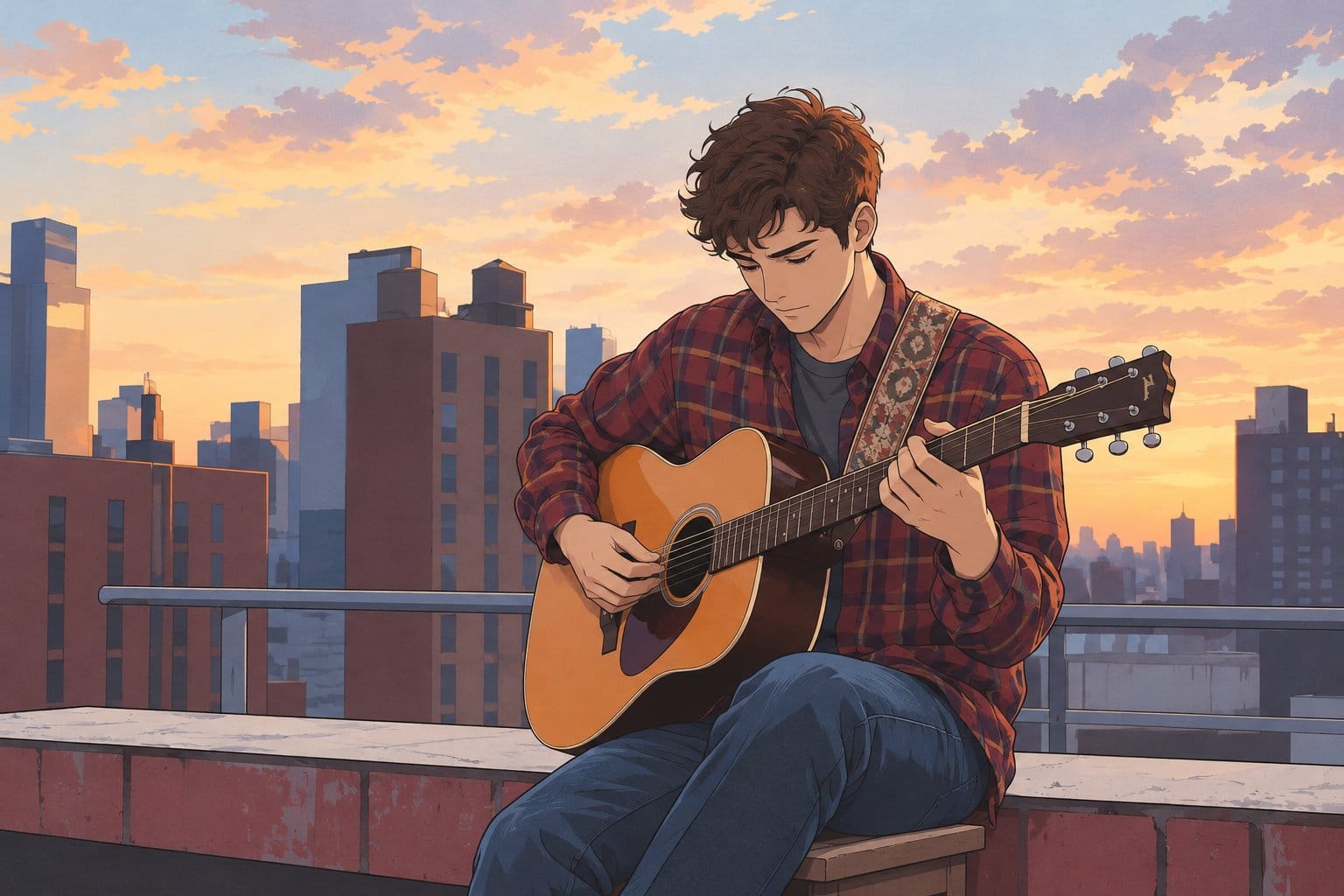 Acoustic live music performer on rooftop