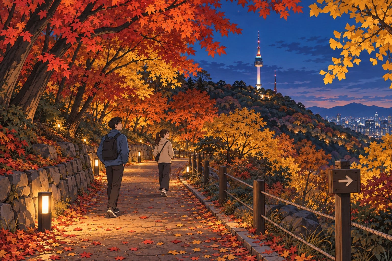 Namsan Park autumn foliage walking trail
