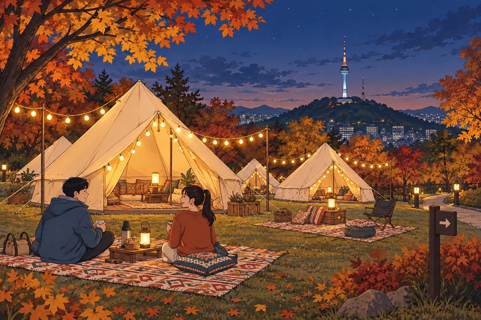String-lit campnic tents and picnic mats