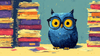 An owl in between a stack of books