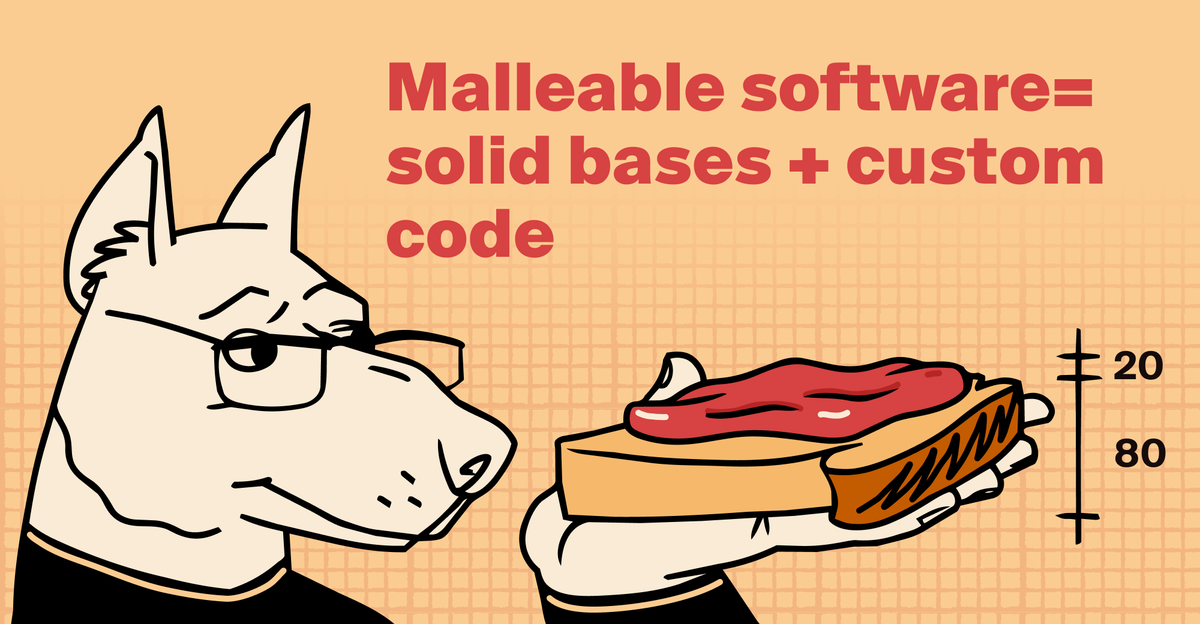 Malleable software = 80% solid bases + 20% custom code