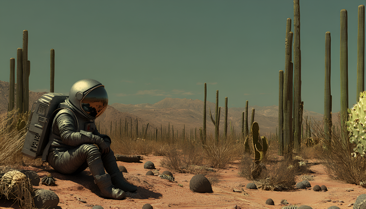 Astronaut sitting in the desert - Image by Garden Cactus Records