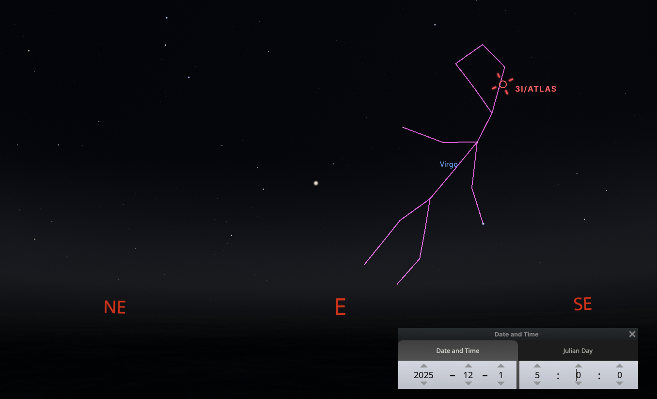 Location of 3I/ATLAS in the constellation Virgo as viewed on December 1, 2025.