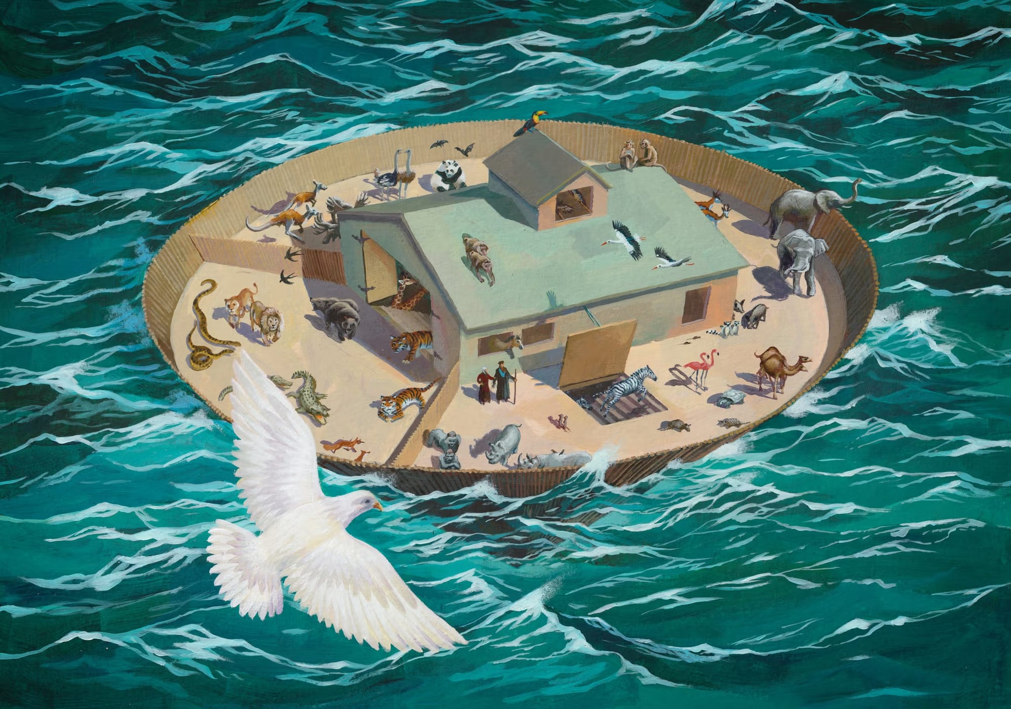 Artist rendering of a round Noah's ark