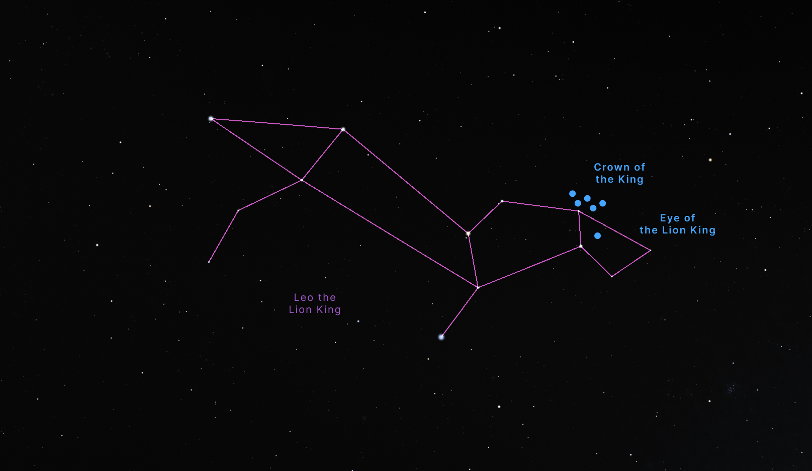 Angels form a crown and eye in the constellation Leo.