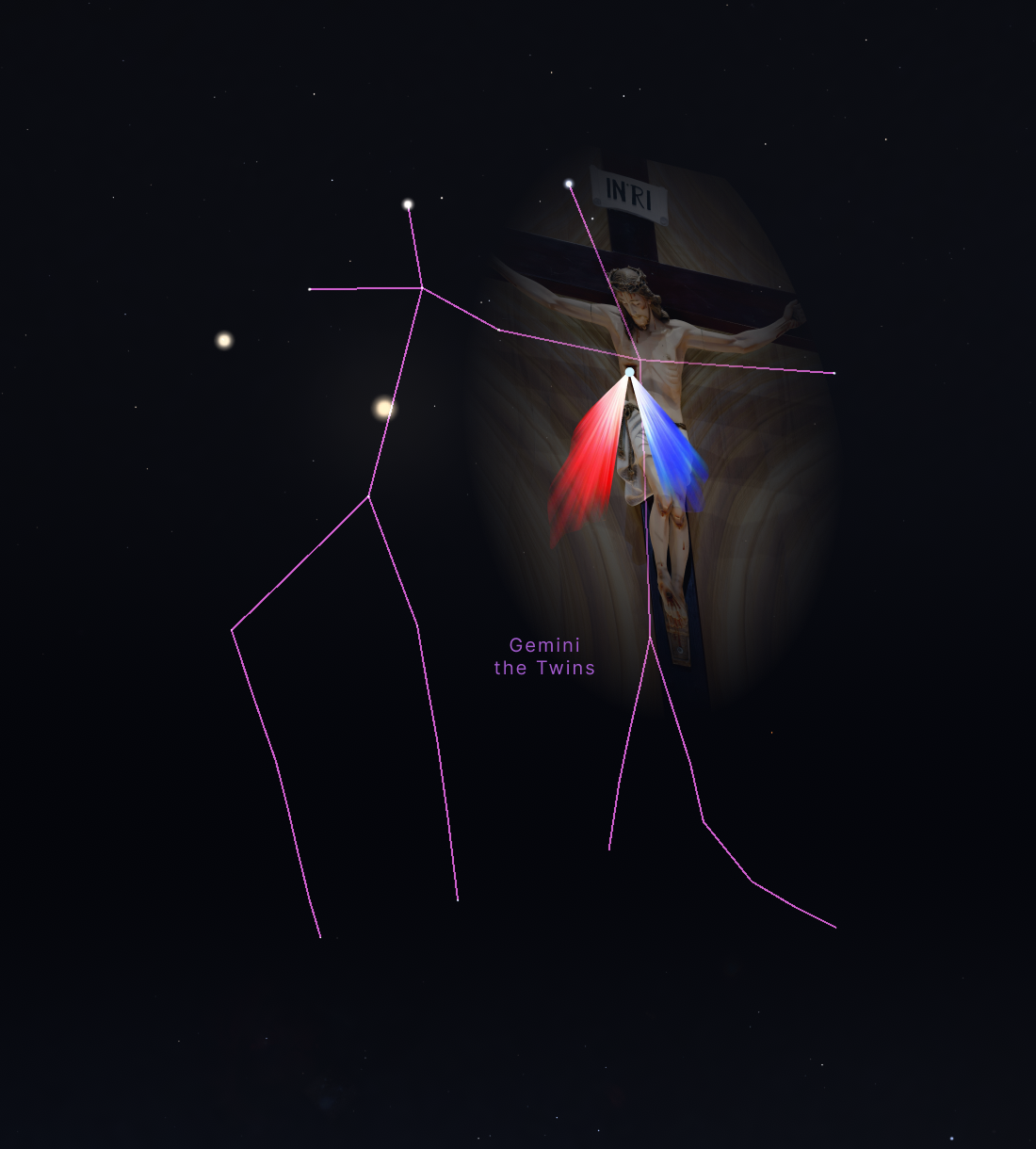 The angel 3I/ATLAS shining as Divine Mercy from the crucified Jesus in the constellation Gemini
