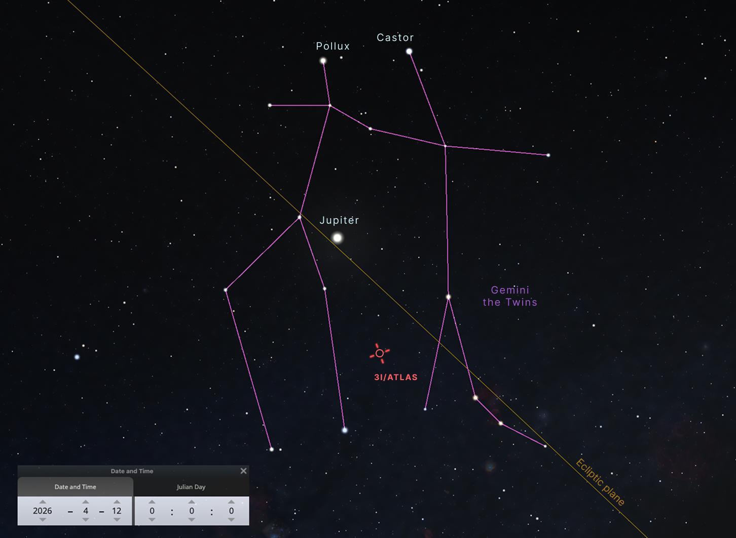 The angel 3I/ATLAS in the constellation Gemini on Divine Mercy Sunday. (God's Big Bang)